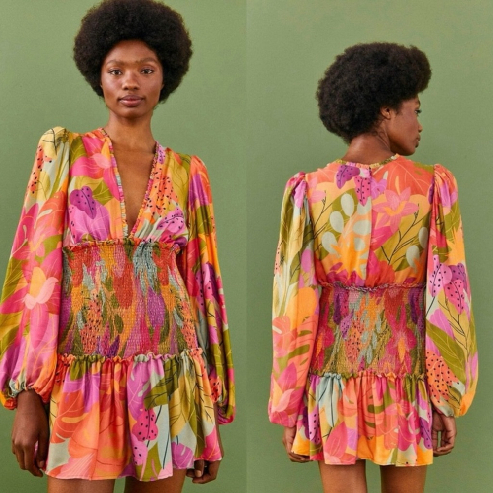 X SOLD X Farm Rio Sweet Forest Long Sleeve Mini Dress - L - Picture 1 of 15